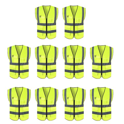 Colete Sinalizador Faixa Refletivo Kit 10 Unidades Trabalho EPI Blusao Fluorescente Obra Segurança A
