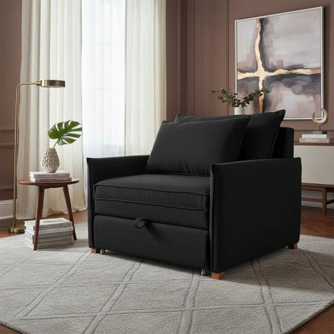 Poltrona-Cama Monica Retratil Macia Quarto Visita Sala Suede:Preto/Suede