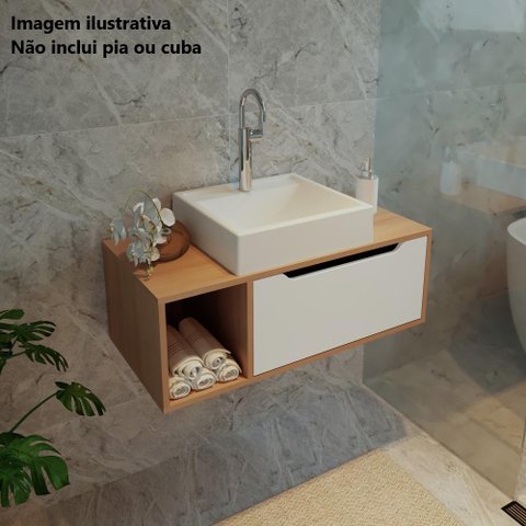 Gabinete para Banheiro 80cm 1 Porta Tecno Mobili Bn3644 Marrom Branco