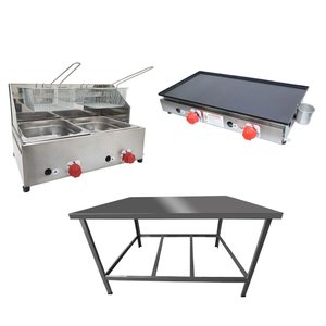 Kit Lanchonete Mesa de Manipulação 100x55cm + Fritadeira a Gás 2 Cuba + Chapa a Gás 60cm