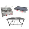Kit Lanchonete Mesa de Manipulação 100x55cm + Fritadeira a Gás 2 Cuba + Chapa a Gás 60cm - 1