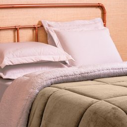 Coberdrom Casal Queen 2,20m X 2,40m Manta Microfibra e Sherpa Lã Pele de Carneiro Fuji - Avelã - 4