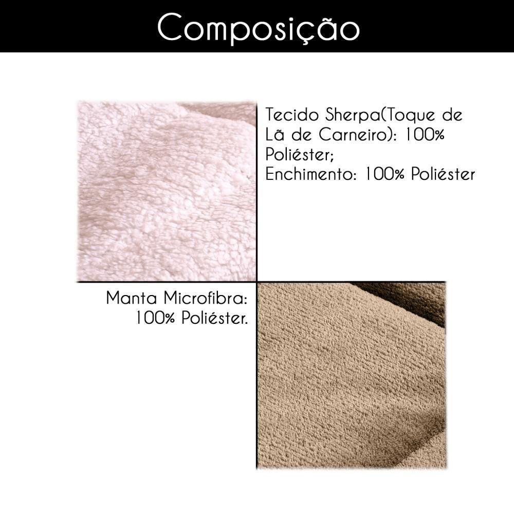 Coberdrom Casal Queen 2,20m X 2,40m Manta Microfibra e Sherpa Lã Pele de Carneiro Fuji - Avelã - 10