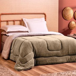Coberdrom Casal Queen 2,20m X 2,40m Manta Microfibra e Sherpa Lã Pele de Carneiro Fuji - Avelã - 1
