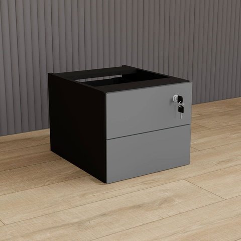 Gaveteiro Suspenso 33cm x 40cm 2 Gavetas com Chave para Mesa Escrivaninha de Escritório Corporate Cinza/Sagrado/Preto