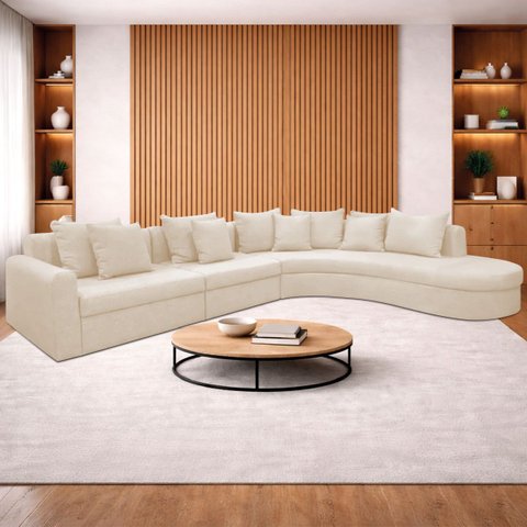 Kit Sofá Modular 5 Lugares 390cm Moderno Curvo Orgânico Bellarco Bouclé