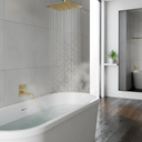 Ver imagem 2 de Ducha Chuveiro Quadrada 20x20 Slim Ultra Fina Dourado Fosco Metal Premium Luxo
