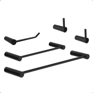 Kit de Acessórios para Banheiro Grego Metal Completo 5 Peças Suporte Redondo Preto Fosco Orion