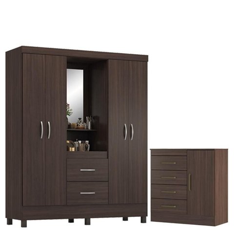 Guarda Roupa Casal Capelinha Lord com Cômoda Montevidéu Café Touch - Demóbile