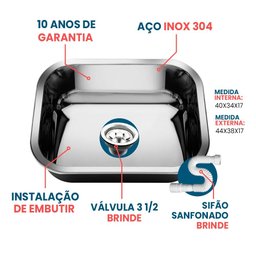 Cuba Aço Inox Gold Plus 40x34x17 Inox 304 - 2