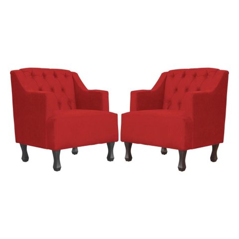 Kit 2 Poltronas Estofada para Hall de Entrada Genesis Suede Vermelho - Lm Decor