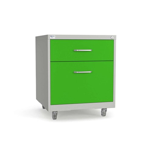 Gaveteiro de Aço 2 Gavetas com Chave e Rodízios com Trava e Gaveta p/Pasta Suspensa Verde/Cinza
