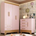 Ver imagem 1 de Quarto Infantil Completo Soninho 5 Portas 6 Gavetas Rosa/cinamomo - Panorama Móveis