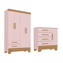 Ver imagem 3 de Quarto Infantil Completo Soninho 5 Portas 6 Gavetas Rosa/cinamomo - Panorama Móveis