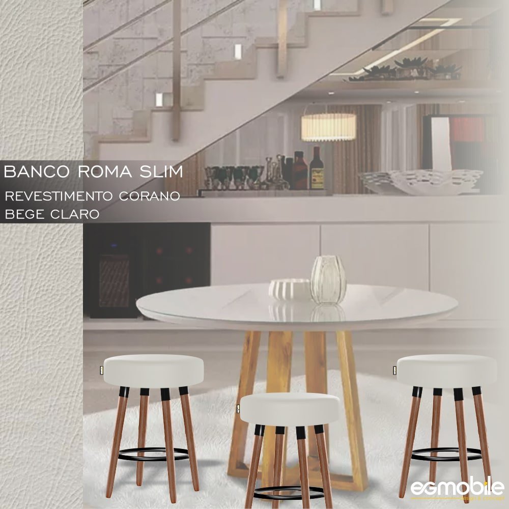 Kit 4 Bancos para Cozinha Roma Slim Redondo 50 Cm Egmobile Bege Claro - 2