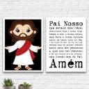 Ver imagem 1 de Kit 2 Quadros Infantis Oração Pai Nosso 45x34cm - com vidro:Madeira branca