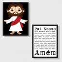 Ver imagem 2 de Kit 2 Quadros Infantis Oração Pai Nosso 45x34cm - com vidro:Madeira branca