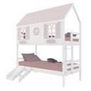 Ver imagem 2 de Beliche Casinha Bela com Coração Kit Escada/escorregador - Madeira Maciça Branco/rosa | Housin
