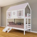 Ver imagem 1 de Beliche Casinha Bela com Coração Kit Escada/escorregador - Madeira Maciça Branco/rosa | Housin