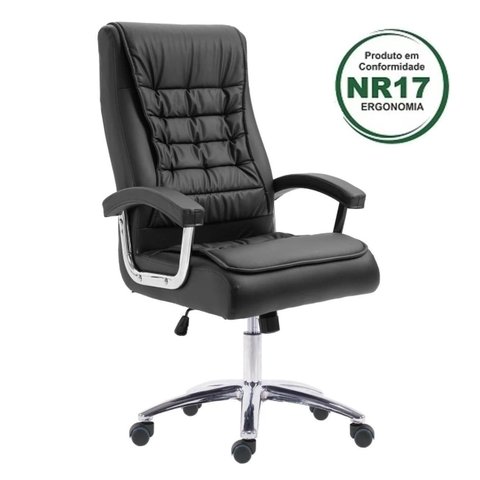Cadeira Escritório Presidente Ergonômica NR17 Corino Mola Ensacada Preto