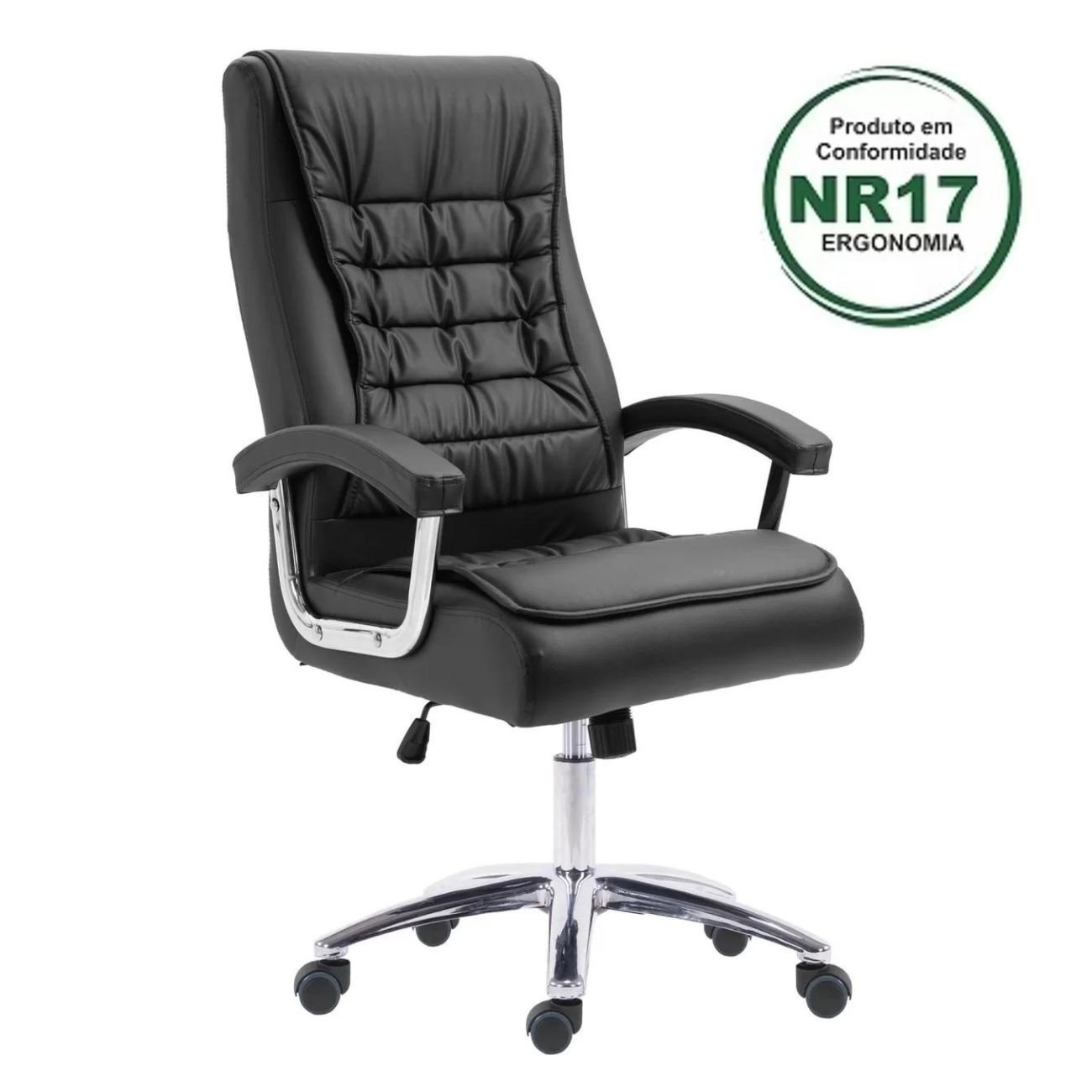 Cadeira Big Mola Ensacada Escritório Presidente Giratória em Couro com NR17 Espresso Móveis  - 1