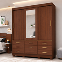 Ver imagem 1 de Guarda-Roupa Casal Lais 3 Portas de Correr Gavetas com Espelho e Sapateira 100 MDF Pm Home