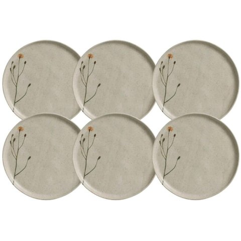 Jogo 6 Pratos Rasos Cerâmica Porto Brasil Cinza 27cm Bio Campestre Mesa Posta Stoneware