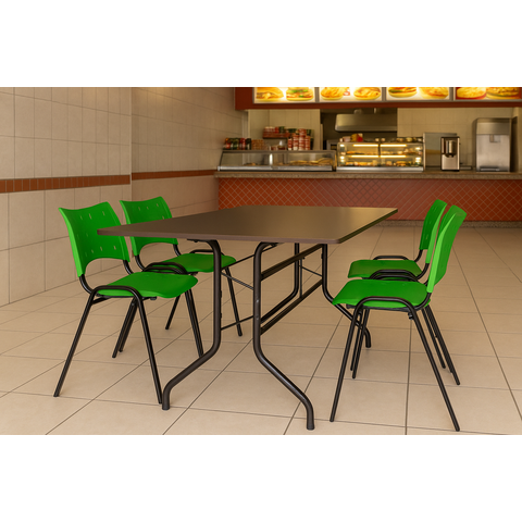 Jogo Mesa 1,20x70 Preta para Sorveterias e Restaurantes com 4 Cadeiras Iso Verde