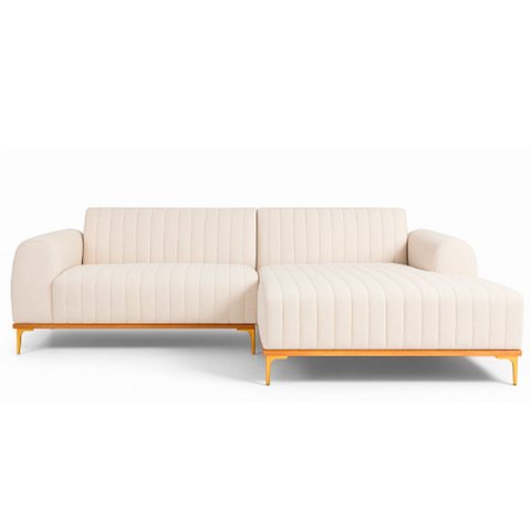 Sofá com Chaise Lado Direito 230cm Cocie Linho Off White - Sallar Home