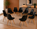 Ver imagem 1 de Kit 8 Cadeiras Leda Saarinen Estofadas Base Wood Pretas Sala de Jantar e Cozinha