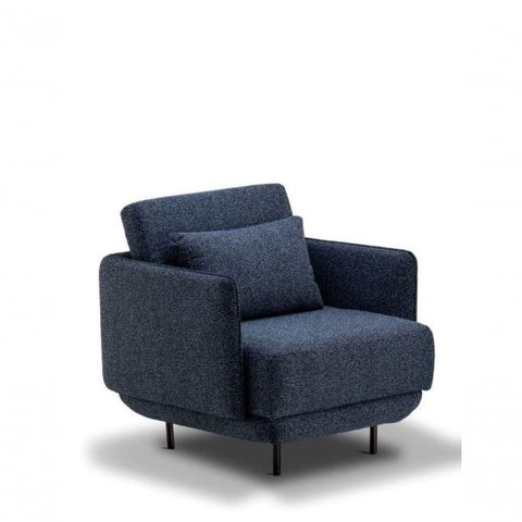 Poltrona Azul Tecido Boucle Estofada Base Metal Fixa para Sala 0,80 Largura Titanium