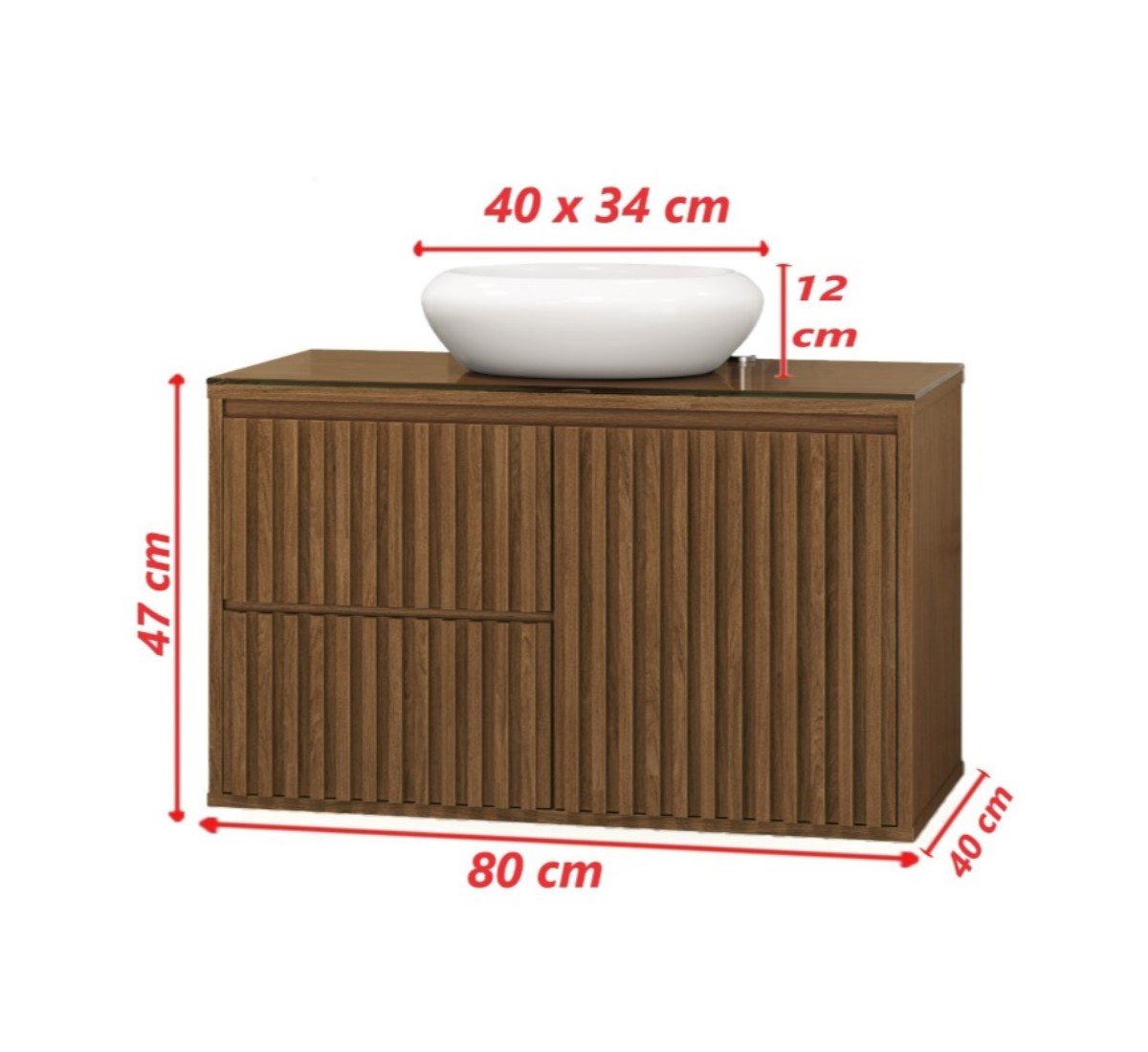 Balcão de banheiro Ripado Cuba de Apoio MDF Moderno 80 cm - 6