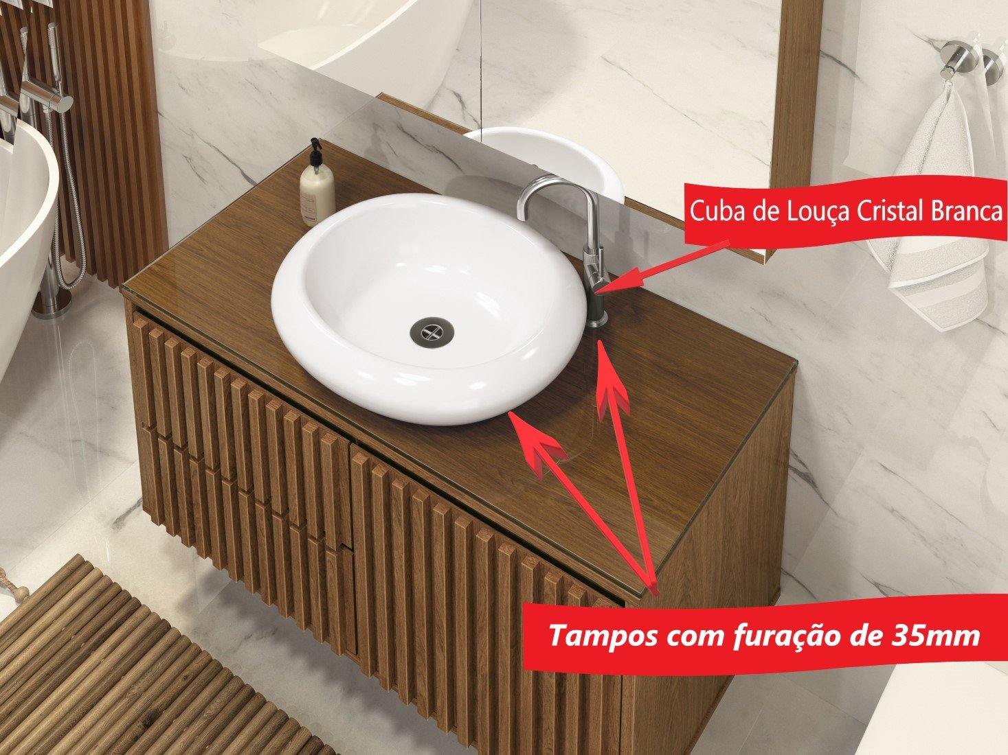 Balcão de banheiro Ripado Cuba de Apoio MDF Moderno 80 cm - 2