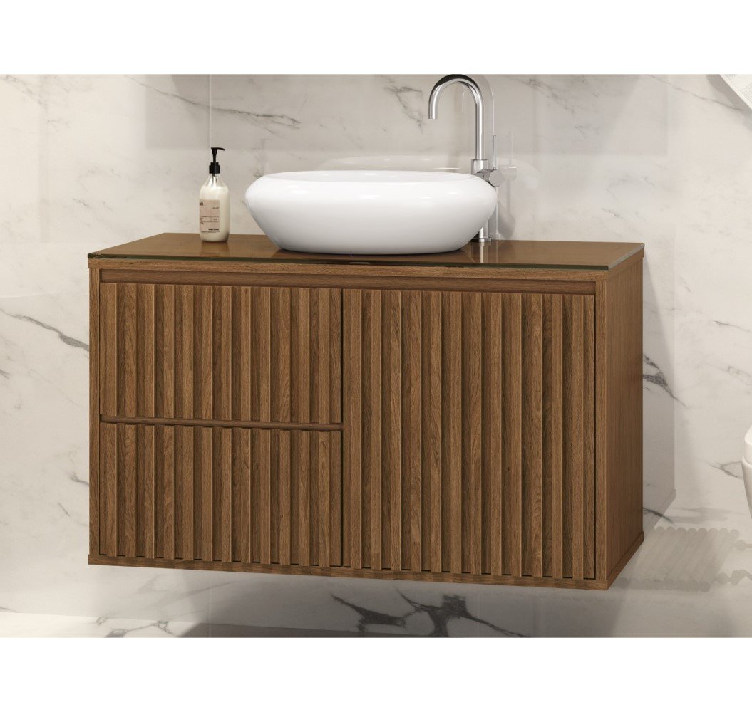 Balcão de banheiro Ripado Cuba de Apoio MDF Moderno 80 cm