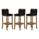 Ver imagem 1 de Kit 3 Banquetas Média Encosto Estofado 38x92Cm Ilha Turim Madeira Maciça Amêndoa Suede Preto CCS