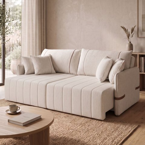 Sofá Cama Retrátil 160cm Essence D05 Linho Cru/camel - Mpozenato