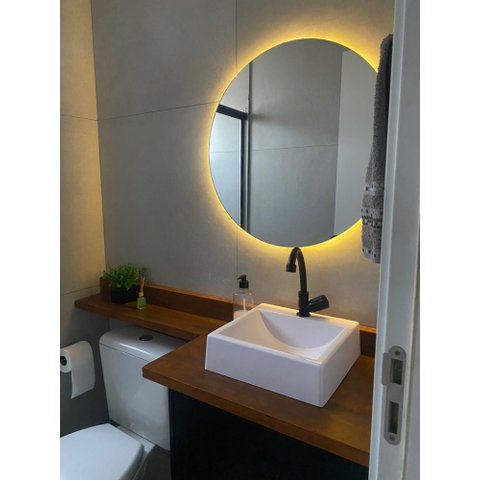 Espelho Redondo 80cm X 80cm com Led a Pilha ou Fonte.:branco Quente a Pilha