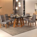 Ver imagem 1 de Conjunto Sala de Jantar Mesa Kiara 160x90cm Tampo Vidro/MDF com 6 Cadeiras Lidia DJ Móveis
