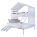 Ver imagem 2 de Beliche Casal/ Solteiro Casinha com Cortina e Kit Escada/Escorregador Madeira Maciça Branco