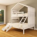 Ver imagem 1 de Beliche Casal/ Solteiro Casinha com Cortina e Kit Escada/Escorregador Madeira Maciça Branco