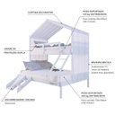 Ver imagem 4 de Beliche Casal/ Solteiro Casinha com Cortina e Kit Escada/Escorregador Madeira Maciça Branco