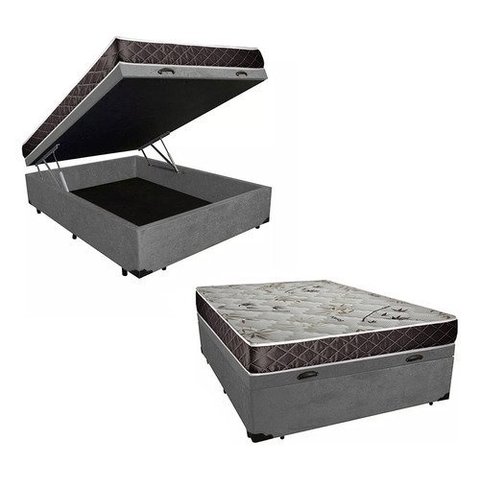 Cama Box Baú Casal Conforto Suede Cinza + Colchão Casal Conforto Espuma D23 com Eps 24x138x188