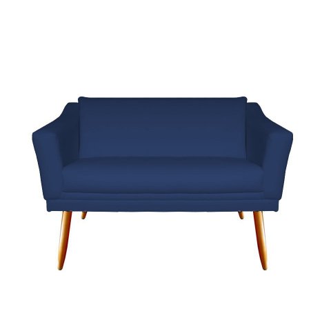 Namoradeira Decorativa Agatha Suede Azul Marinho 2 Lugares Pés Madeira Mz Decor