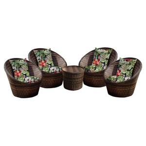 Conjunto de Poltronas Fibra Sintética Bola - 4 Poltronas + 1 Mesa Centro - Tecido Saquarema