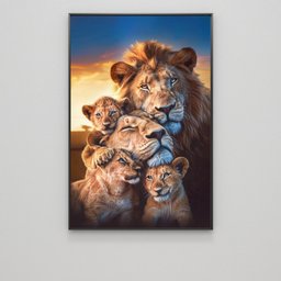 Quadro Decorativo Exclusivo Família Leão Leoa com Três Filhotes Sala Quarto Casa Escritório - 6