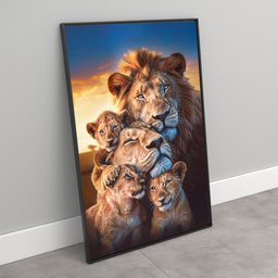 Quadro Decorativo Exclusivo Família Leão Leoa com Três Filhotes Sala Quarto Casa Escritório - 5