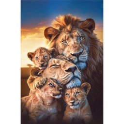 Quadro Decorativo Exclusivo Família Leão Leoa com Três Filhotes Sala Quarto Casa Escritório - 2