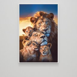 Quadro Decorativo Exclusivo Família Leão Leoa com Três Filhotes Sala Quarto Casa Escritório - 4