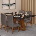 Ver imagem 1 de Conjunto Sala de Jantar Mesa Kiara 160x90cm Tampo Vidro/MDF com 4 Cadeiras Yasmin DJ Móveis