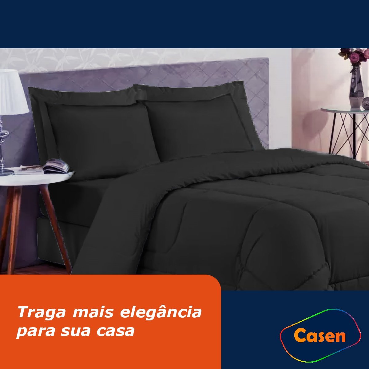 Edredom 5 pçs Casal Queen Dupla Face Casen Cor:Preto - 2